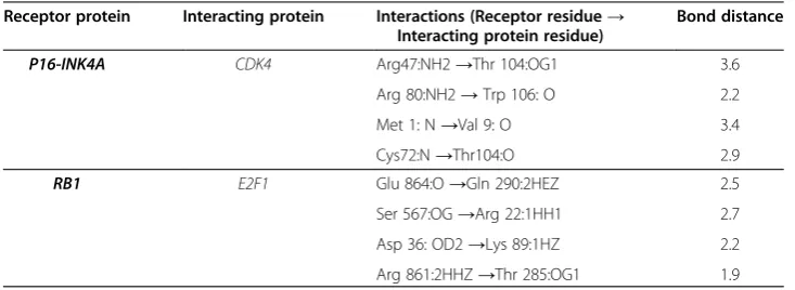 Table 4 Binding interactions for Rb1 and P16-INK4A