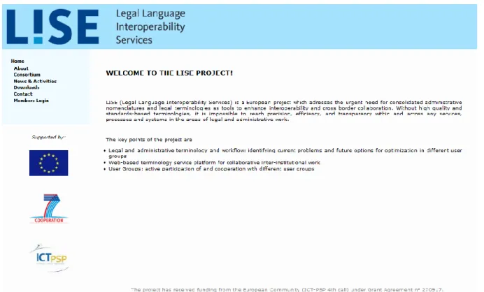 Figure 3: LISE project website – home. 