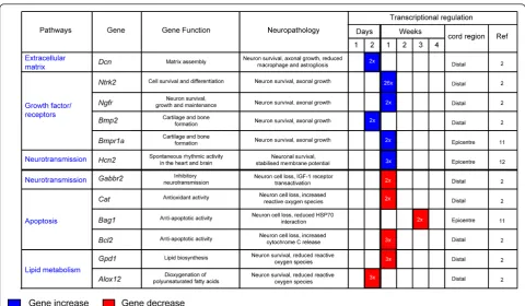 Figure 2 Differentially regulated genes that appear to have a delayed response which become activated or inhibited more than 2days from the trauma, reported as late injury genes