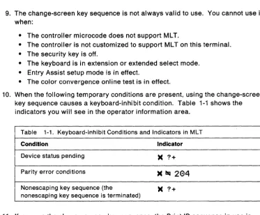 Table 1-1. Keyboard-Inhibit Conditions and Indicators in MLT 