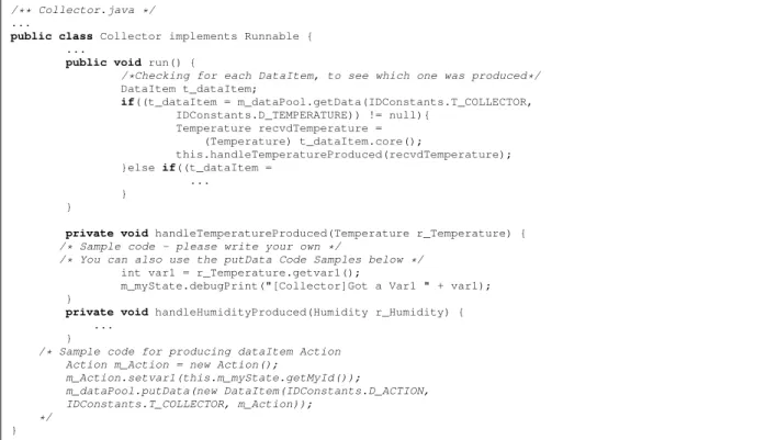 Figure 5. Auto-generated code for the Collector task code in the handleHumidityProduced() and