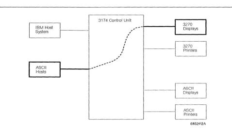 Figure 10 directly cating with an ASCII host. shows ASCII terminal emulation with 3270 display stations communi-The ASCII hosts can be connected to the AEAs or with a communications link and rTIodems