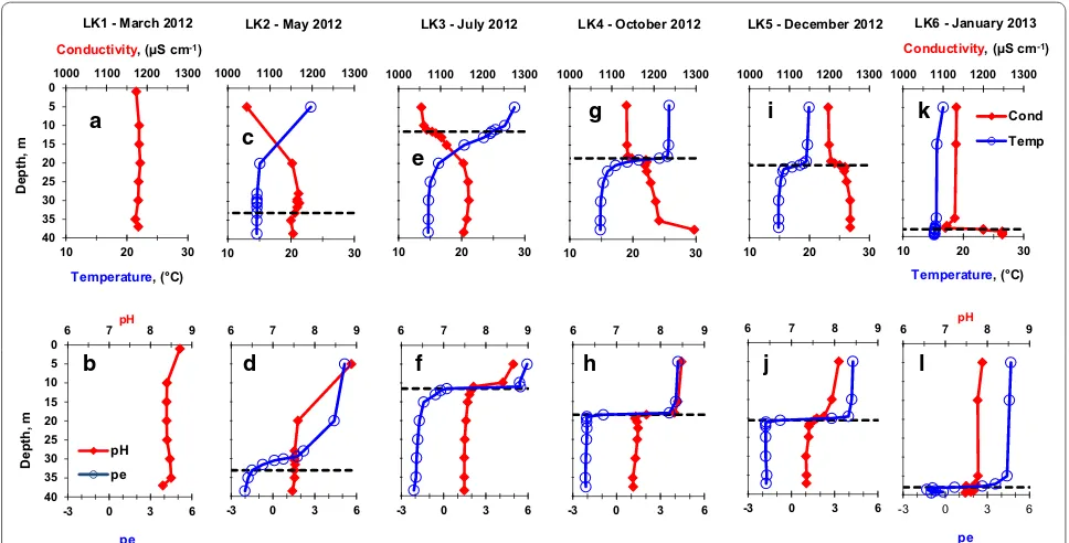 Figure 3 Seasonal variations in the depth profiles of iodide in Lake Kinneret. Black dashed lines denote the chemocline depth