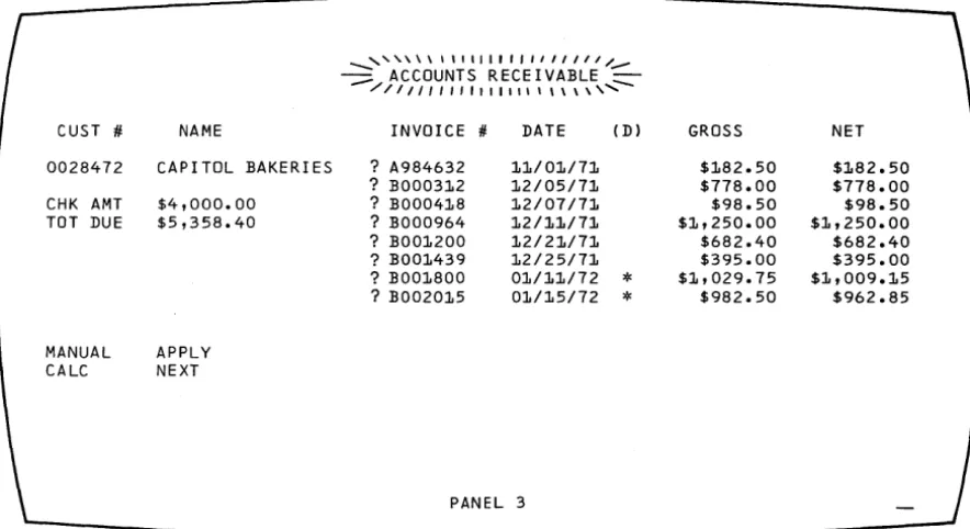 Figure 8. Panel 3, Showing the Customer's Open Invoices 