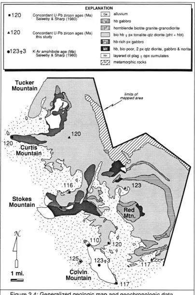 Figure 2.4: Generalized geologic map and geochronologic data. 