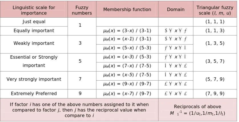 Figure 2. “Linguistic variables for the importance weight of each criterion”. 