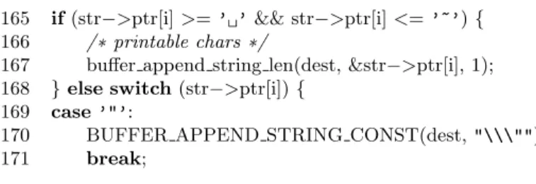 Fig. 4. Part of lighttpd revision 2660, which escapes senstive characters before logging them