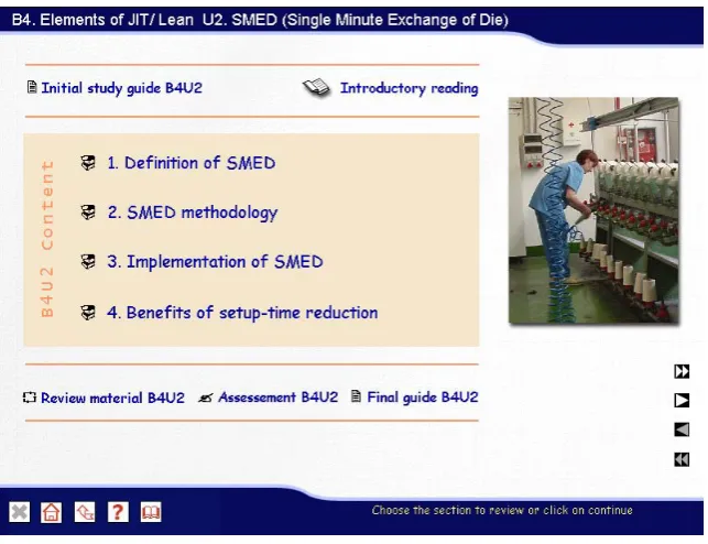 Figure 3. “Index screen for Block 4 Unit 2: SMED (Single Minute Exchange of Die)”.  