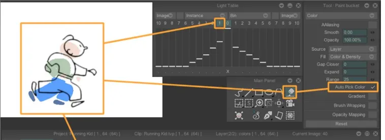 Figure 9 auto pick color and brush wrapping in Tvpaint 