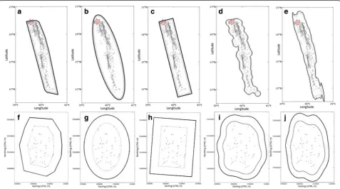Fig. 2 Volcanic field boundary options, solid lines represent buffered boundaries, dashed lines represent minimum fitted shapes (see text forthe extent of Al-Madinah city (Fig
