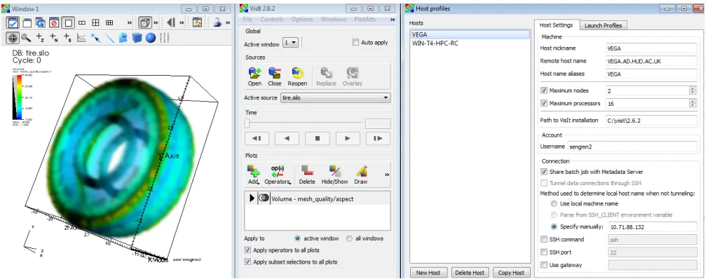 Fig. 5.Comparison of Visualisation Methods - Left is the original large spreadsheet and Right is the 3 dimensional representation generated by VisIt from thesame data.