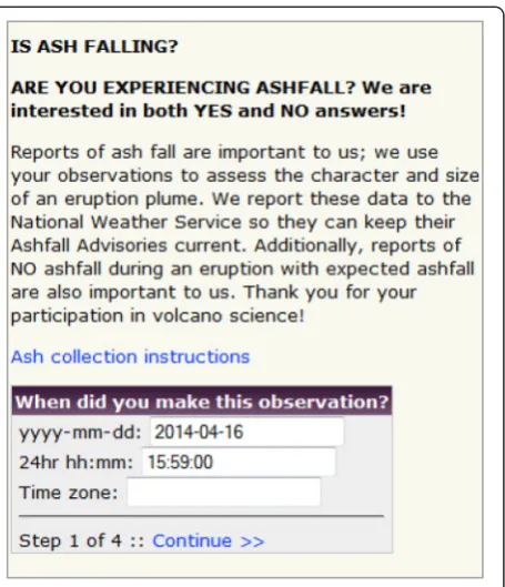 Figure 2 Web-entry screen 2 of 4 which focuses on the ash report’s location.