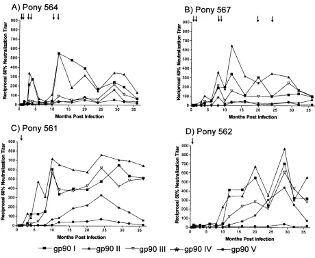 FIG. 3. Serum neutralization properties of sequential EIAV envelope variants isolated from pony 564