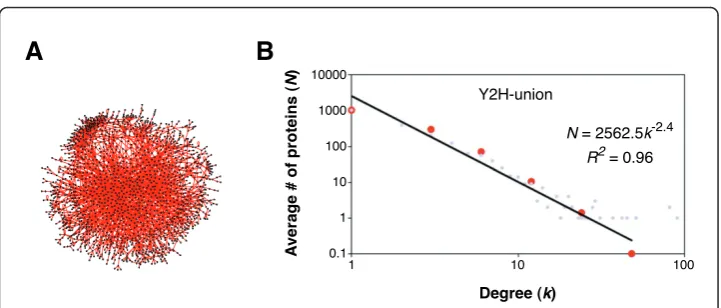 Figure 5 Yeast protein - protein binary interaction network and the degree distribution plot