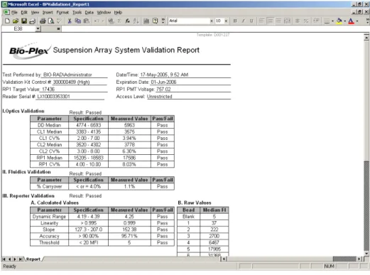 Figure 28.  Validation Results spreadsheet (Microsoft ®  Excel). 