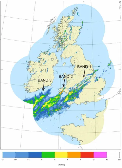 Fig. 4. Radar-derived surface precipitation rate (1 km composite)at 15:00 UTC 20 September 2011