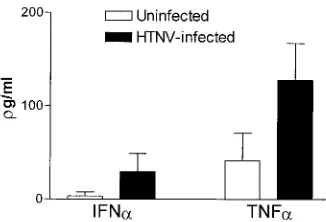 FIG. 7. T-cell stimulatory capacity of HTNV-infected DCs. Mock-infected (infected with UV-inactivated virus), HTNV-infected (4 days