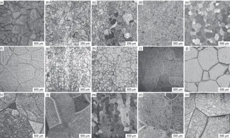 Fig. 3Variation in ¢-grain size with heating temperature in No additivealloy and those containing rare-earth elements.