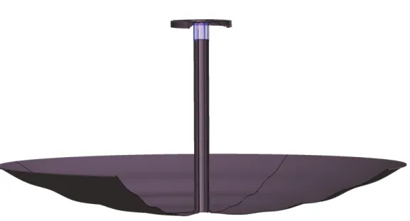 Fig. 5. Optimized rotationally symmetric compact reflector system including a stepped sub-reflector with dielectric support and a highly shaped main reflector.