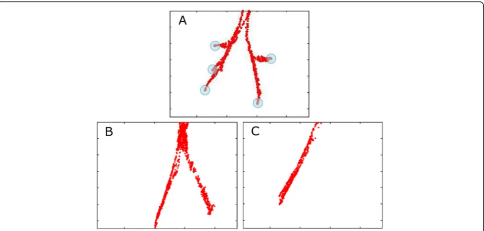 Fig. 4 Three examples of the tracking results. a Correct bronchoscopy. All five lobes were examined (blue circles)