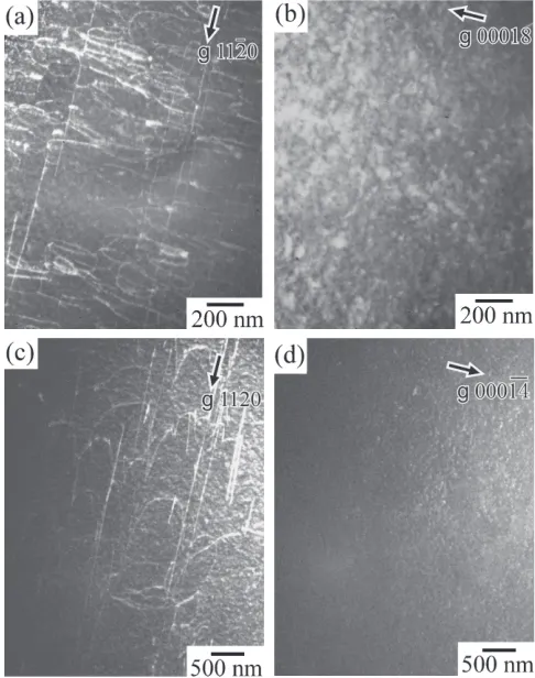 Fig. 3(a, b) OM images of non-basal slip traces introduced in the grains at the side edge of the 18R-phase DS specimen deformed at400°C to ³4% plastic strain