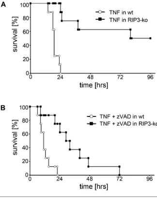 Figure 2. Genetic deficiency of RIP3 pro-tects from TNFpresence and absence of caspase inhibi-tion