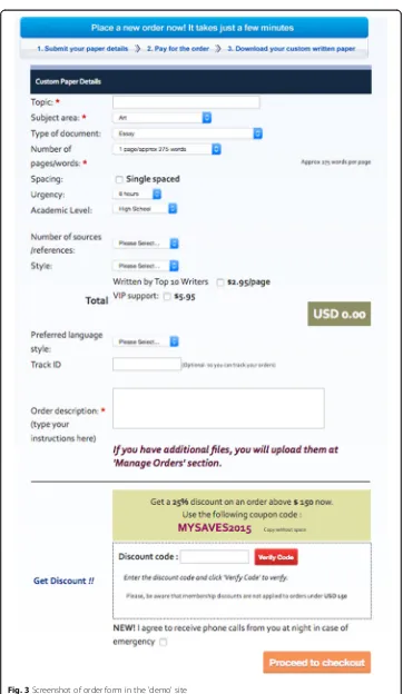 Fig. 3 Screenshot of order form in the 'demo' site