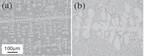 Fig. 8Microstructures of longitudinal section of uni-directionally solidi-ﬁed samples during multicomponent system eutectic reaction (a) No