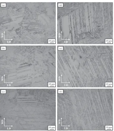 Fig. 9Microstructural change with thermo-mechanical training process. (a) to (c) are LD samples and (d) to (f ) are WD samples