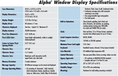 Table 2.3 Alpha Window Display Specifications 