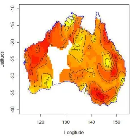 FIGURE 2. Contours for ﬁtting the Poisson-gamma models to 591 randomly se-lected mainland Australia rainfall stations using the saddlepoint approximation.