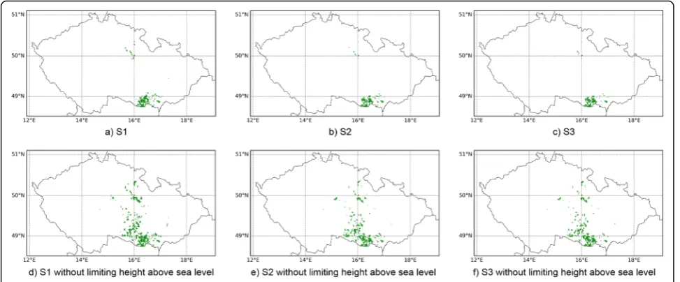 Fig. 5 Allocation of the potential WPP sites in CZ in all calculated scenarios