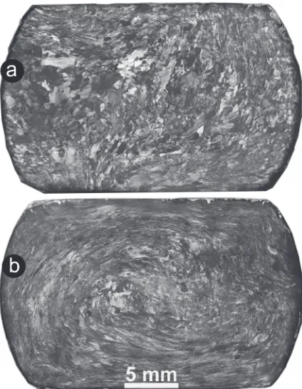 Fig. 9Optical micrographs showing macrostructure evolution in the99.99% Al by TE for one (a) and four (b) passes.