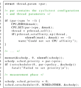 Fig. 1 summarizes the relevant code from cyclictest that is used to admit a thread as a SCHED FIFO real-time task under Linux