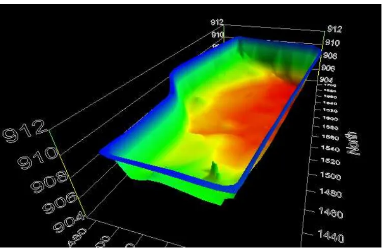 Figure 1. Digital terrain model of the 132 ML Stanthorpe storage  (units are in metres from local origin) 