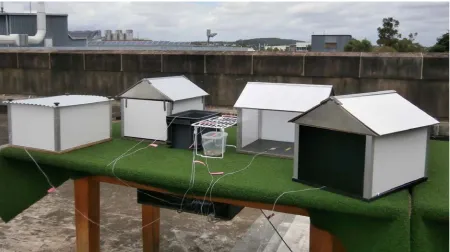 Figure 3. Structures built for various goals, showing variation in materials and orientation, and use of roof cavity  