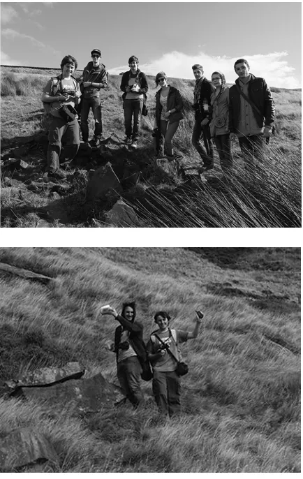 Fig. 9. Students en-route to a geocache, forced to walk through bracken on an exposed hillside