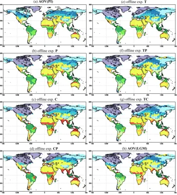 Fig. 2. Vegetation distribution obtained inFig. 2. Vegetation distribution obtained in (a) AOV(PI) and (h) AOV(LGM) (they are as same asFigure 1 and shown again for convenience)