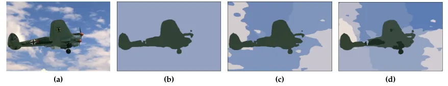Figure 3: Example of segmented image. (a) Original image, (b) k = 2, (c) k = 5, (d) k = 10.