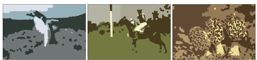 Figure 5: Normalized cut image segmentations using superpixels for k = 5, with each pixel being
