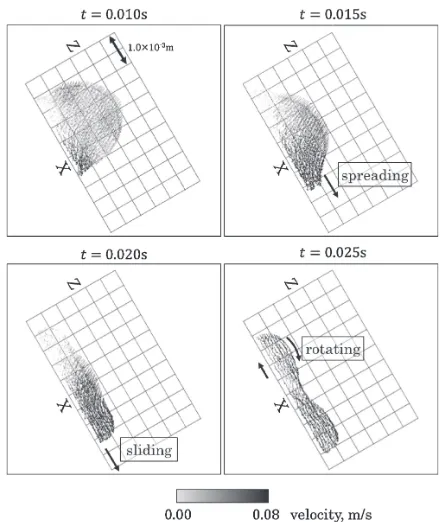 Fig. 15Velocity vectors on vertical cross section of droplet interior(We = 0.87, ª = 90°).