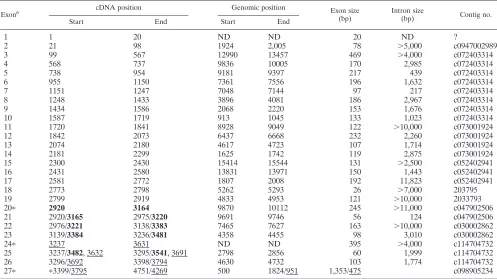 TABLE 1. Exon-intron boundaries of the mouse Ahi-1 genea