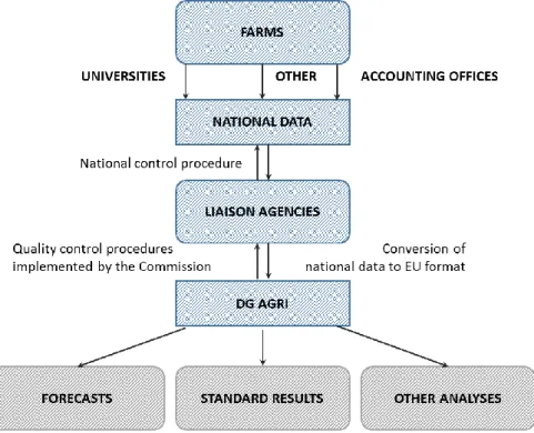 Figure 2:8 Steps of data flow from the agricultural holdings to the final results 