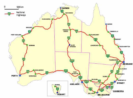 Figure 1 Australian National Highway System Source : http://en.wikipedia.org/wiki/Image:NationalHighways.png 