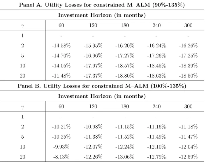 Table 6: Utility Implications for Investors with Liabilities in the Presence of Maximum and Minimum Funding Ratio Constraints