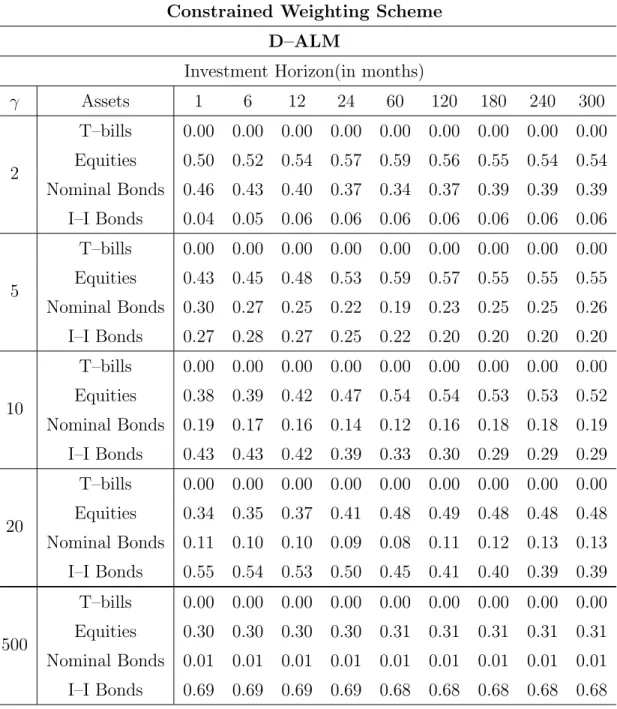 Table 10: Optimal Portfolio Choice under an Alternative Liability Benchmark