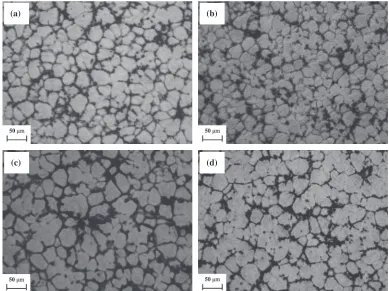 Fig. 7The semi-solid microstructure of the 3%TiB2/7075 aluminum matrix composite when the molten alloy ﬂowed through two curvedgraphite channel preheated at 600°C