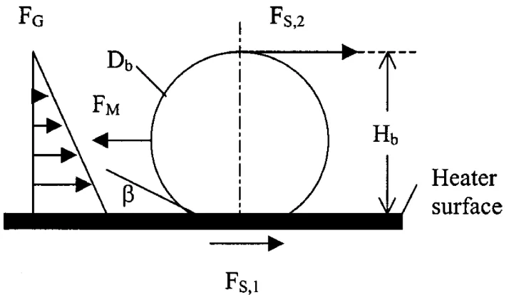 Figure 6: Forces acting on a bubble growing on a heater surface as considered by 