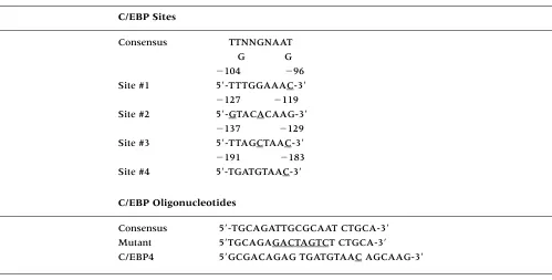 Table 1.C/EBP sites contained within the �205/�88 bp of the human iNOS promoter and oligonucleotides usedin electromobility shift assays