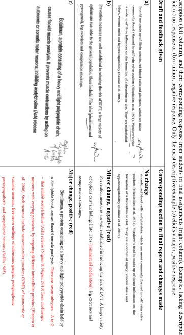 Table 5: Content clarification and the impact of descriptive feedback: Similar items of feedback on drafts assignments with varying levels of 